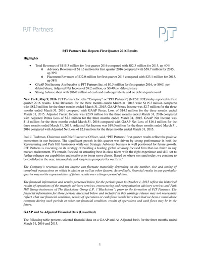 Thumbnail PJT Partners
 Quarterly Report 2016-q1