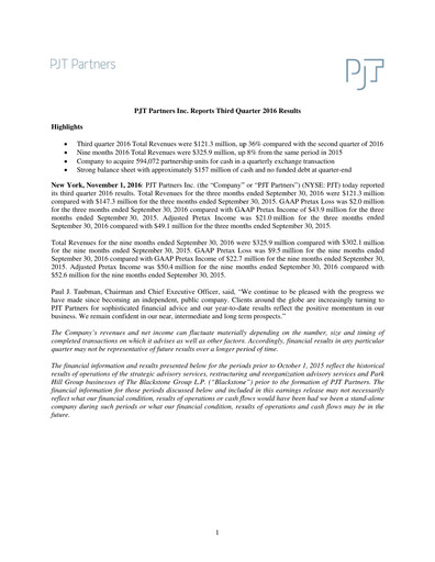 Thumbnail PJT Partners
 Quarterly Report 2016-q3