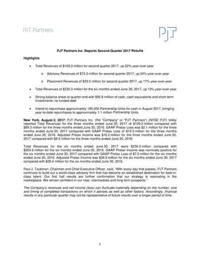 Thumbnail PJT Partners
 Quarterly Report 2017-q2