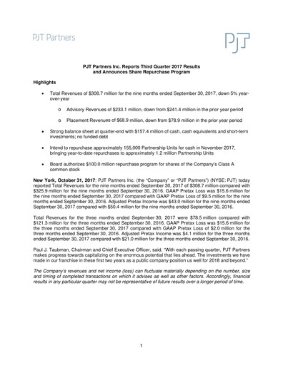 Thumbnail PJT Partners
 Quarterly Report 2017-q3