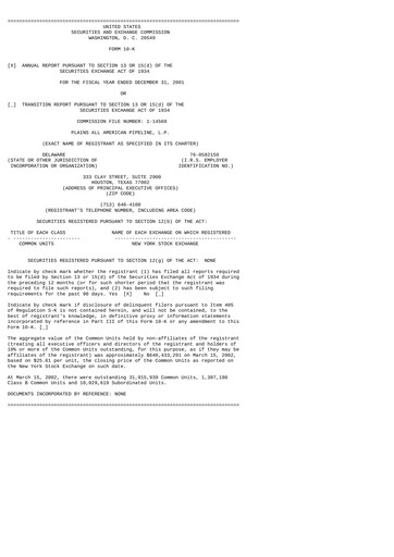 Thumbnail Plains All American Pipeline Annual Report 2001