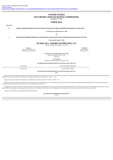 Thumbnail Plains All American Pipeline Annual Report 2004