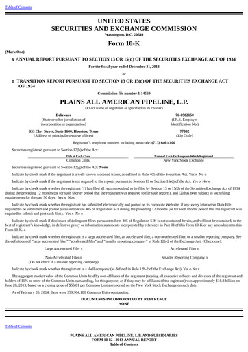 Thumbnail Plains All American Pipeline Annual Report 2013