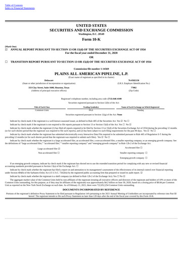 Thumbnail Plains All American Pipeline Annual Report 2020