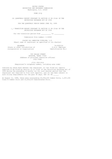 Thumbnail Plains All American Pipeline Quarterly Report 1999-q2