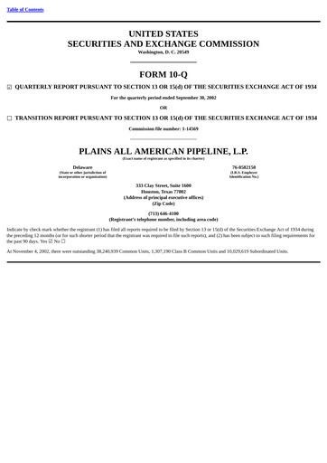 Thumbnail Plains All American Pipeline Quarterly Report 2002-q3