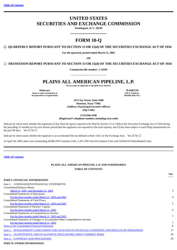 Thumbnail Plains All American Pipeline Quarterly Report 2003-q1