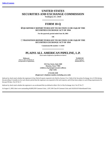 Thumbnail Plains All American Pipeline Quarterly Report 2003-q2