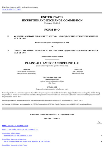 Thumbnail Plains All American Pipeline Quarterly Report 2003-q3