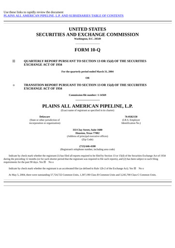 Thumbnail Plains All American Pipeline Quarterly Report 2004-q1