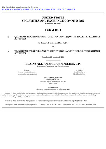 Thumbnail Plains All American Pipeline Quarterly Report 2004-q2