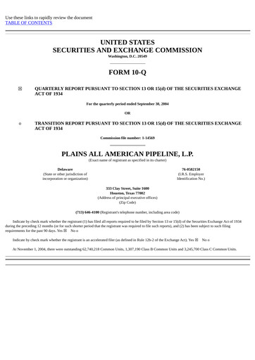 Thumbnail Plains All American Pipeline Quarterly Report 2004-q3