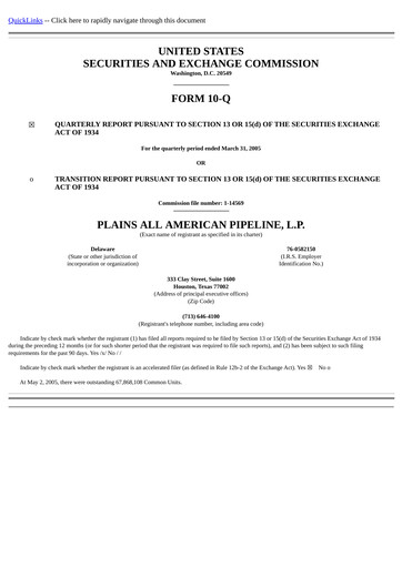 Thumbnail Plains All American Pipeline Quarterly Report 2005-q1