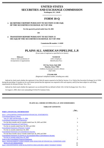 Thumbnail Plains All American Pipeline Quarterly Report 2005-q2