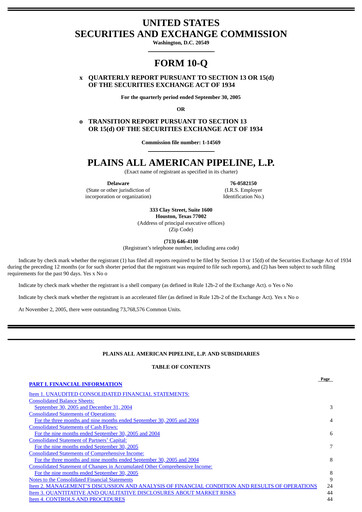 Thumbnail Plains All American Pipeline Quarterly Report 2005-q3
