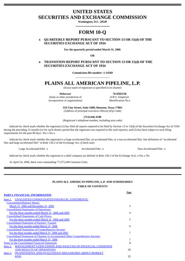 Thumbnail Plains All American Pipeline Quarterly Report 2006-q1