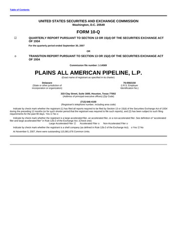 Thumbnail Plains All American Pipeline Quarterly Report 2007-q3