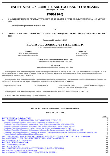 Thumbnail Plains All American Pipeline Quarterly Report 2008-q1