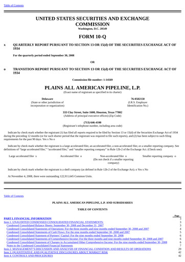Thumbnail Plains All American Pipeline Quarterly Report 2008-q3