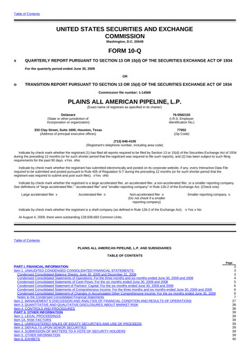 Thumbnail Plains All American Pipeline Quarterly Report 2009-q2