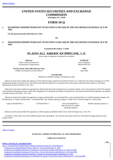 Thumbnail Plains All American Pipeline Quarterly Report 2010-q1