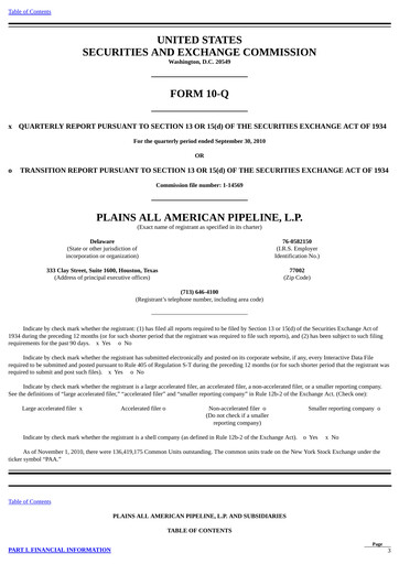 Thumbnail Plains All American Pipeline Quarterly Report 2010-q3