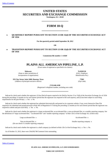 Thumbnail Plains All American Pipeline Quarterly Report 2012-q3