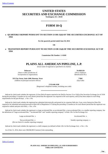 Thumbnail Plains All American Pipeline Quarterly Report 2014-q2