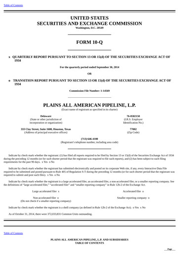 Thumbnail Plains All American Pipeline Quarterly Report 2014-q3