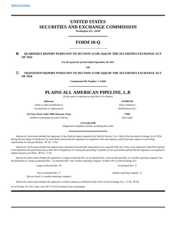 Thumbnail Plains All American Pipeline Quarterly Report 2015-q3