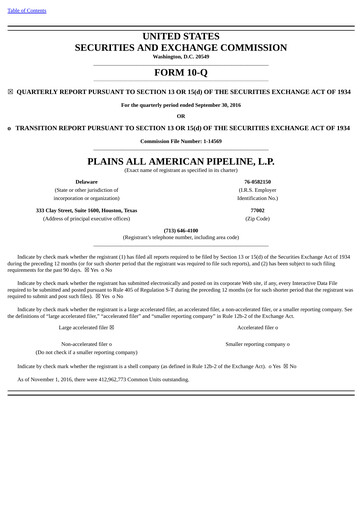 Thumbnail Plains All American Pipeline Quarterly Report 2016-q3