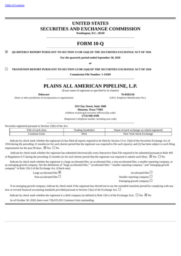 Thumbnail Plains All American Pipeline Quarterly Report 2020-q3