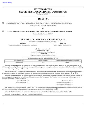 Thumbnail Plains All American Pipeline Quarterly Report 2025-q1