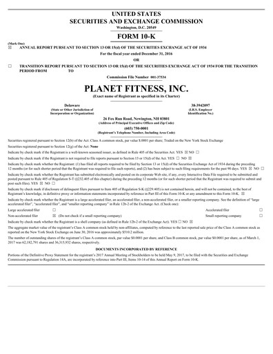 Thumbnail Planet Fitness
 Annual Report 2016
