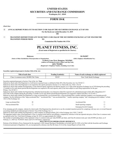Thumbnail Planet Fitness
 Annual Report 2019