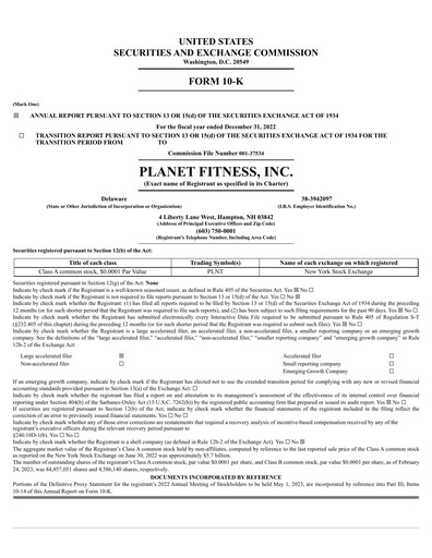 Thumbnail Planet Fitness
 Annual Report 2022
