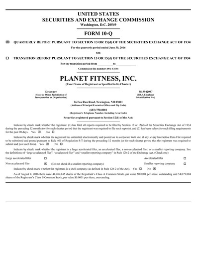 Thumbnail Planet Fitness
 Quarterly Report 2016-q2