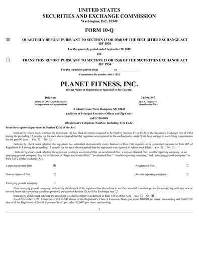 Thumbnail Planet Fitness
 Quarterly Report 2018-q3