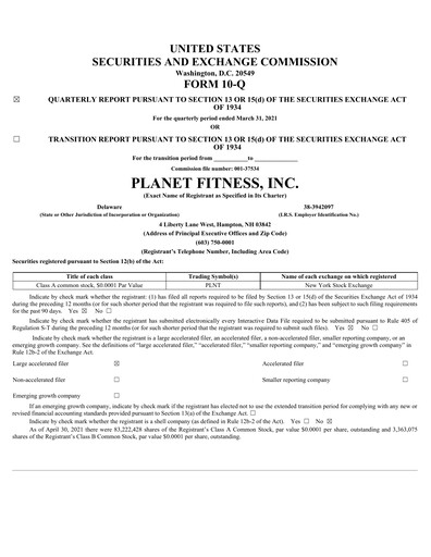 Thumbnail Planet Fitness
 Quarterly Report 2021-q1