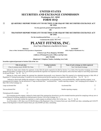 Thumbnail Planet Fitness
 Quarterly Report 2021-q3