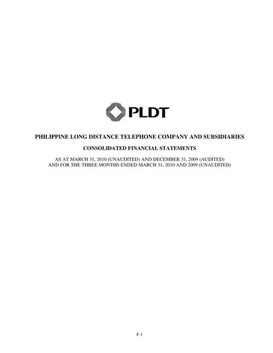 Vorschaubild PLDT Quartalsbericht 2010-q1