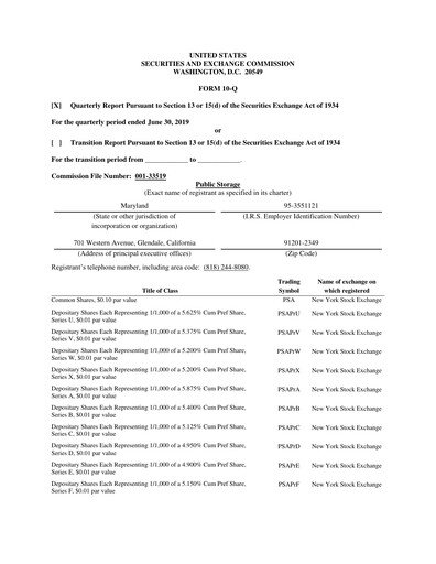 Thumbnail Public Storage Quarterly Report 2019-q2