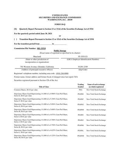 Thumbnail Public Storage Quarterly Report 2021-q2