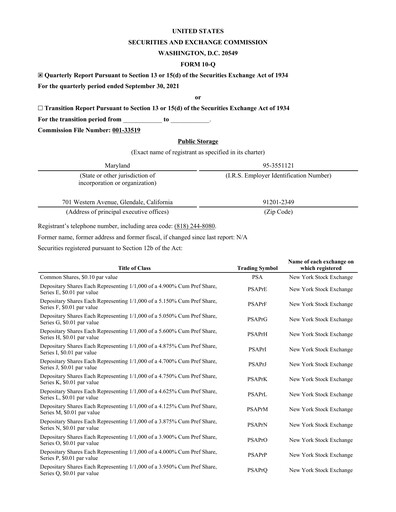 Thumbnail Public Storage Quarterly Report 2021-q3