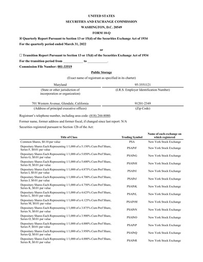 Thumbnail Public Storage Quarterly Report 2022-q1