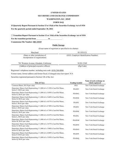 Thumbnail Public Storage Quarterly Report 2022-q3