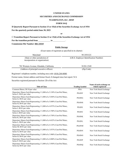 Thumbnail Public Storage Quarterly Report 2023-q2