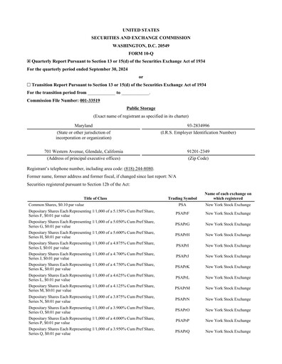Thumbnail Public Storage Quarterly Report 2024-q3