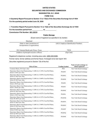 Thumbnail Public Storage Quarterly Report 2026-q2