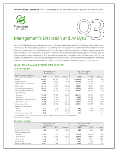 Thumbnail Precision Drilling Corporation Quarterly Report 2013-q3